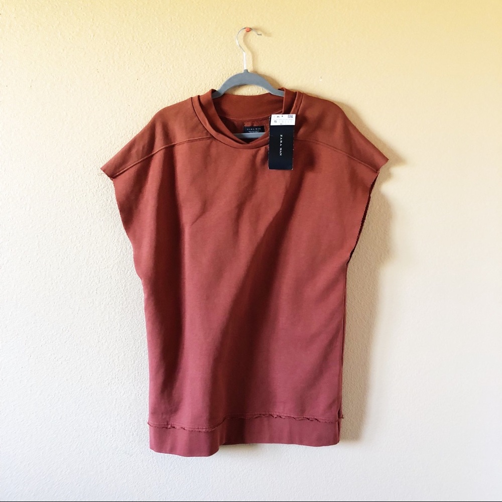 Zara cutoff sleeve heavy knit tee